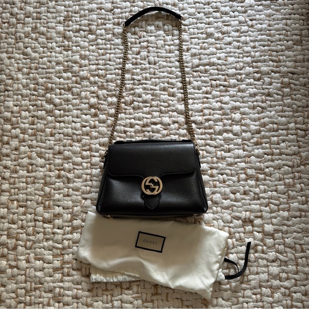Gucci Black Crossbody Bag with Gold Accents
